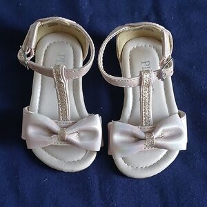 Place Girls Pale Pink Bow T-Strap Sandals